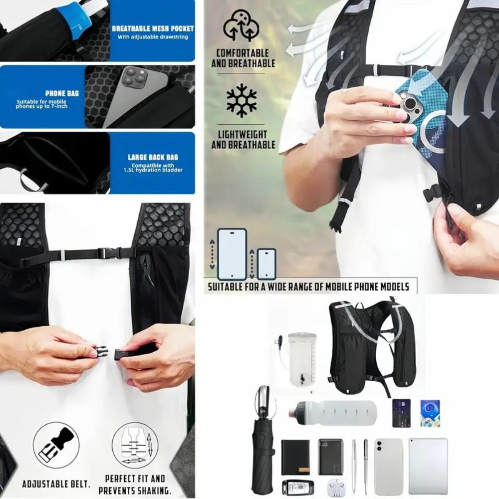 Hydration Vest - เสื้อกั๊กวิ่งสะท้อนแสงกันน้ำ ปรับได้อเนกประสงค์ พร้อมช่องใส่ถุงน้ำ ระบายอากาศได้ดี สะดวกสบาย